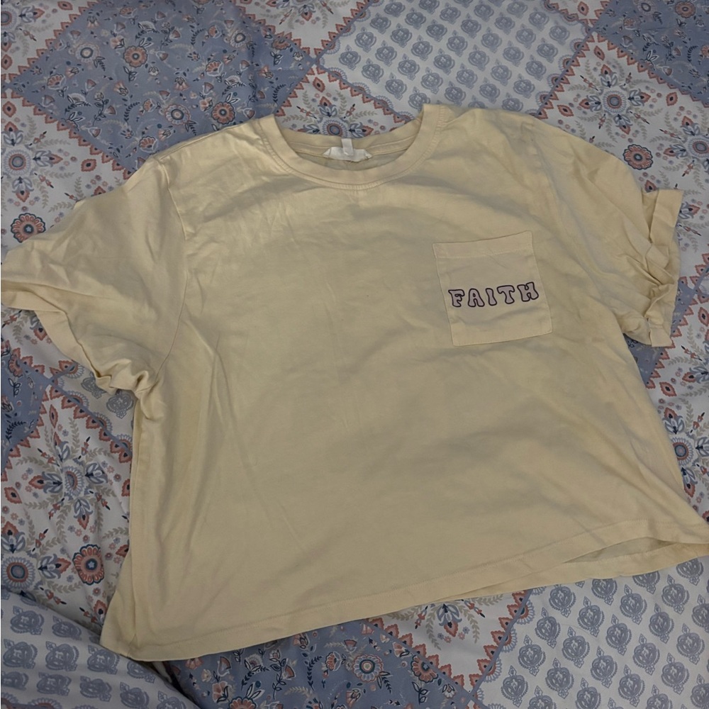 Cream T-Shirt with Faith Pocket Detail